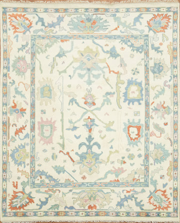 Classic Cream Oushak Rug Featuring Vintage-Inspired Ornate Patterns 8'x10'