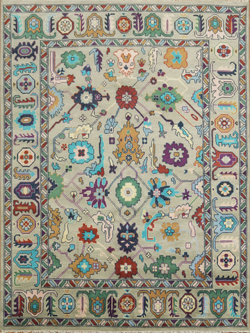 Colorful Oushak Oriental Rug with Intricate Floral Design 9'x12'