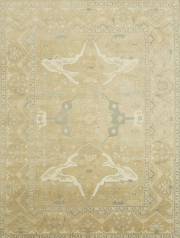 9'x12' Traditional Golden Yellow Oushak Hand-Knotted Living Room Rug