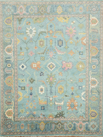 Charming Oushak Hand-Knotted Rug in Pastel Blue 9'x12'