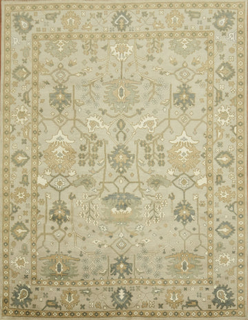 9'x12' Traditional Sage Green Oushak Hand-Knotted Living Room Rug