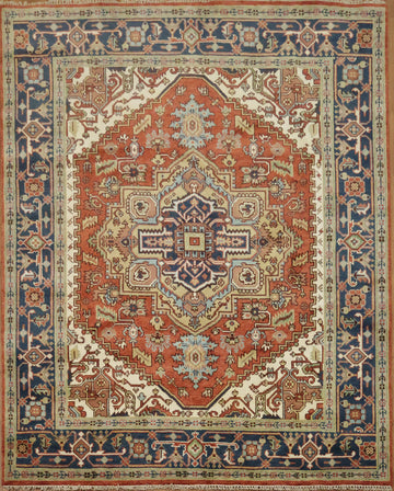 Traditional Red and Navy Heriz Serapi Oriental Area Rug 8x10