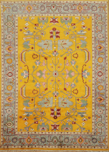 Rich Yellow Turkish-Style Rug Features Elegant Floral Patterns 9x12