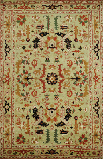 Green All-Over Ziegler Hand-Knotted Wool Area Rug 5'x8'