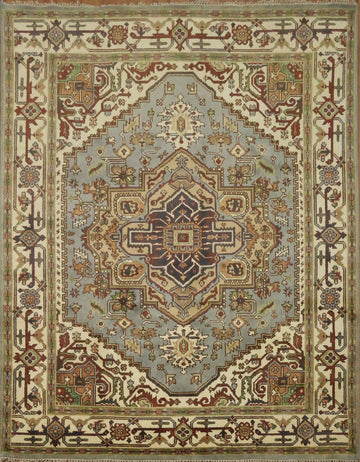 8'x10' Light Blue Heriz-Serapi Traditional Rug with Geometric Patterns