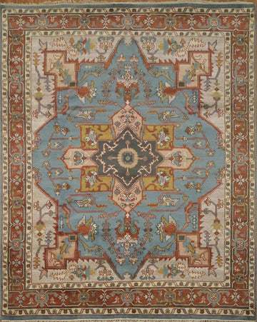 8'x10' Light Blue Heriz-Serapi Traditional Living Room Rug Wool