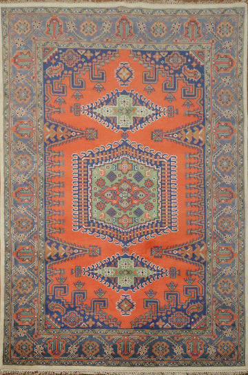 Vibrant Geometric Pattern Orange and Green Viss Area Rug 6x9 ft