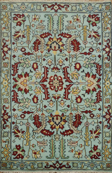 6' x 9' Aqua Blue Ziegler Hand-Knotted Indian Wool Rug