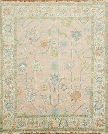 Light Pink Traditional Floral Oushak Area Rug 8'x10'