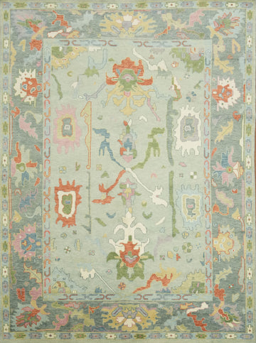 Tranquil Pastel Rug with Intricate Ornamental Design 9'x12'