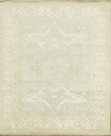Elegant Cream and Blue Rug with Intricate Floral Pattern 8'x10'