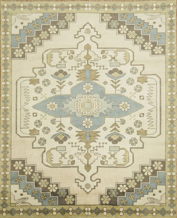 Traditional Beige and Blue Oushak Hand Made Area Rug 8x10
