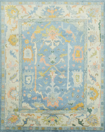 Luxury Handmade Oushak Rug Featuring Soft Blue and Delicate Hues 8'x10'