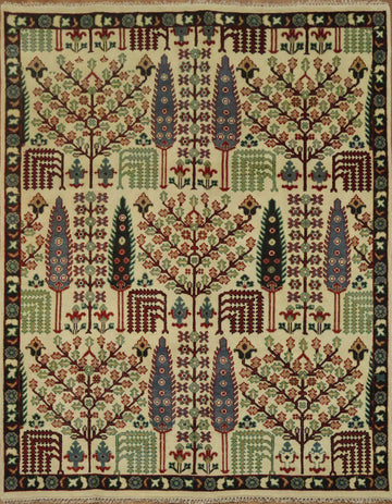 Intricate Tree Designs on a Rustic Decorative Rug 8'x10'