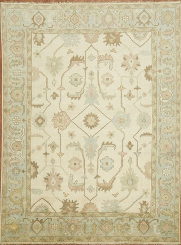 Neutral Toned Oushak All-Over Hand-Knotted Wool Rug 9'x12'