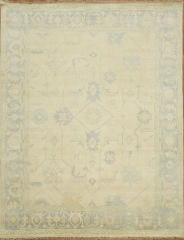 9'x12' Neutral Tone Muted Oushak Living Room Rug with Classic Distressed Pattern