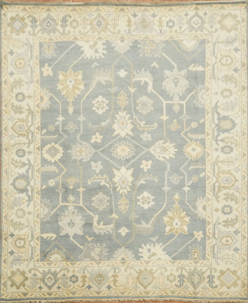 Charming Oushak Wool Area Rug in Soft Hues of Blue and Ivory 8'x10'