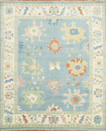 Classic Pastel Patterned Light Blue Oushak Rug for a Graceful Living Space 8'x10'
