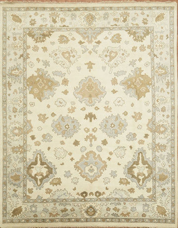Classic Ivory and Green Oushak Traditional Area Rug 9'x12'