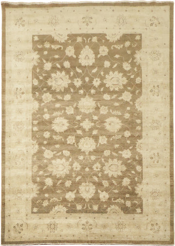 Beige and Brown Traditional Floral Oushak Turkish Wool Rug 8'x11'