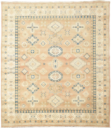Neutral Toned Peach Terracotta Kazak Area Rug with Intricate Blue Detailing 8x10