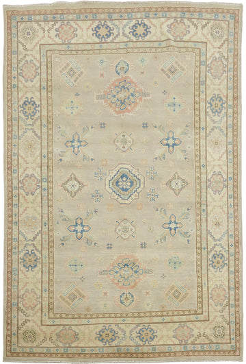 Classic Grey and Blue Kazak Pakistani Wool Rug 7'x10'