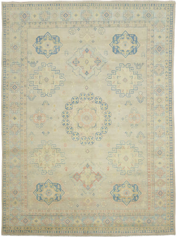 Luxuriate in Subtlety: Beige and Blue Classic Kazak Area Rug 9'x12'
