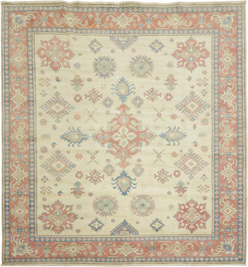 Premium Quality Kazak Pakistani Ivory and Blue Traditional Rug 9' 1'' x 8' 5''