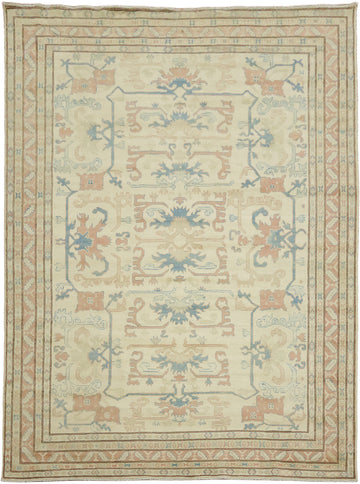Elegant Traditional Design Ivory and Coral Handmade Rug 11' 5'' x 8' 6''