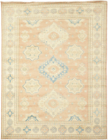 Traditional Pastel Pale Terracotta and Blue Kazak Pakistani Rug 8'x11'