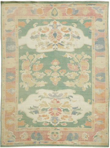 Green Floral Wool Traditional Oushak Area Rug 8x10