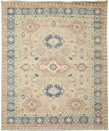 Light Green Kazak Pakistani Traditional Rug in Soft Pastel Tones 8x10