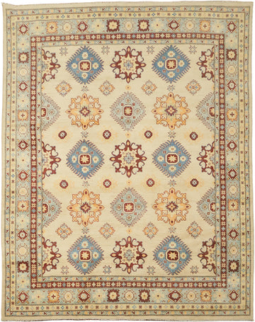 Beige and Blue Vintage Style Rug with Intricate Patterns 8'x10'