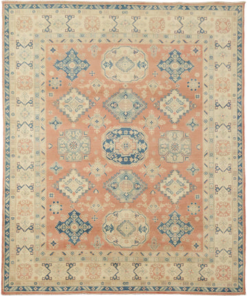 Classic Coral-Salmon Kazak Pastel-Rich Rug 8x10