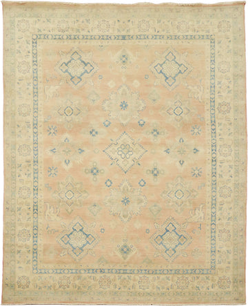 Muted Coral Salmon Kazak Traditional Rug with Subtle Hues and Intricate Designs 8'x10'