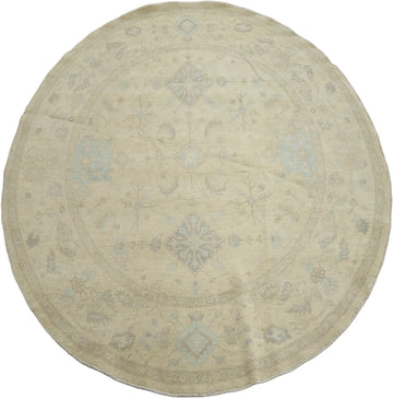 Round Geometric Wool Traditional Oushak Area Rug 7x9
