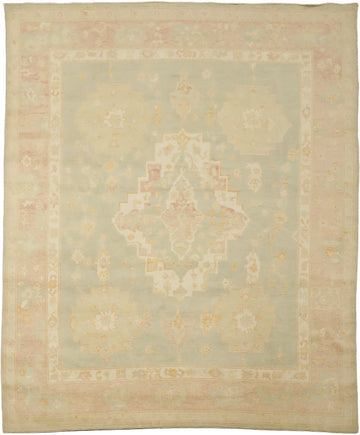 Green Muted Floral Wool Traditional Oushak Area Rug 8x10
