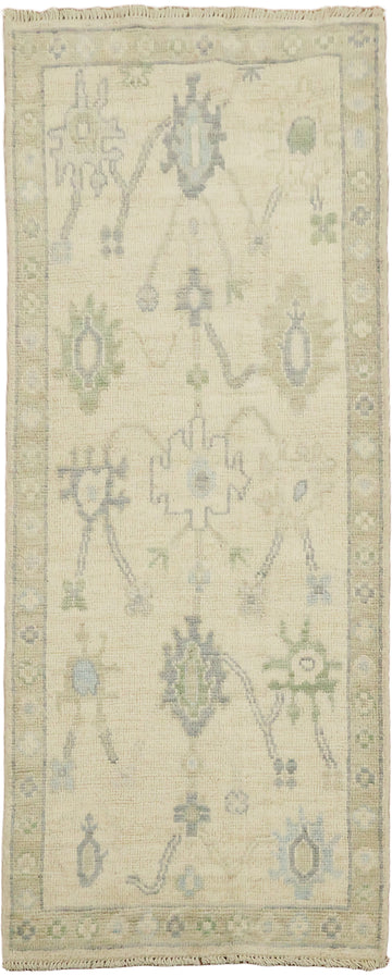 Traditional Turkish Oushak Wool Runner Rug 2x5