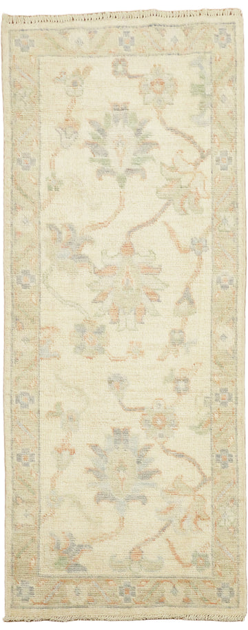 Traditional Oushak All Over Floral Wool Runner Rug 2x5