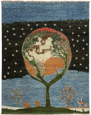 Blue Pictorial Gabbeh Oriental Wool Area Rug 8x10