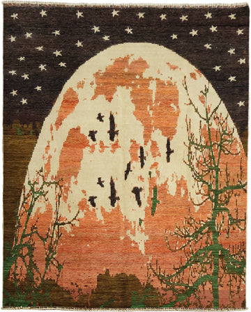 Captivating Twilight Scene Rug with Soaring Bird Designs 8x10