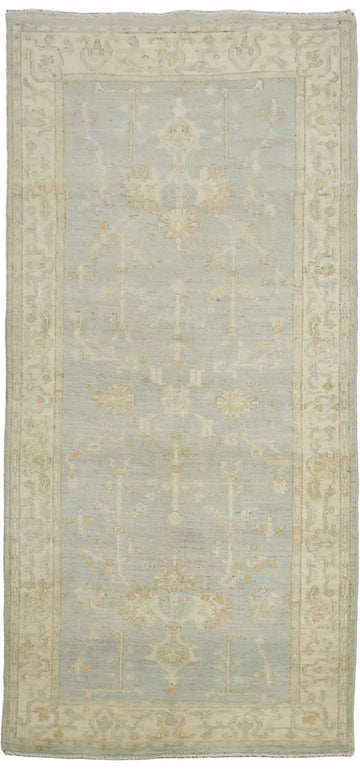 Blue Floral Wool Traditional Oushak Rug 3x6