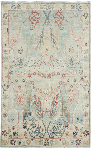 Blue Wool Traditional Oushak Area Rug 5x8
