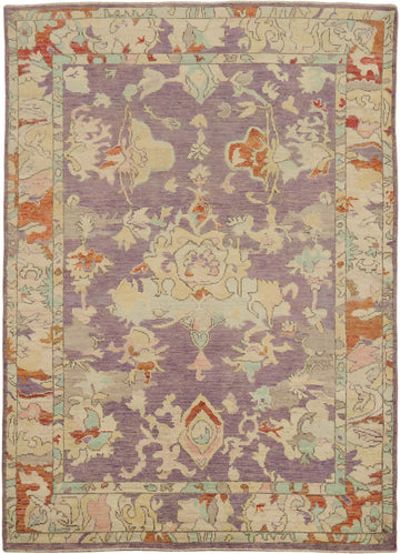 Vegetable Dye Purple Traditional Oushak Wool Rug 5x7