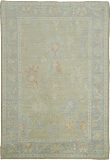 Green Muted Vegetable Dye Wool Traditional Oushak Rug 4x6