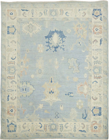 Blue Vegetable Dye Wool Oushak Turkish Rug 5x7