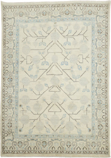 Decotative Geometric Wool Oushak KhotanTurkish Rug 5x7