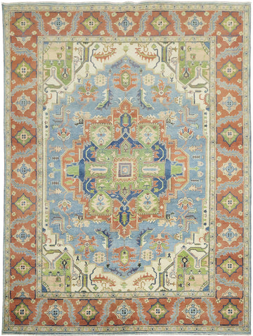 Light Blue and Green Persian Design Heriz Rug Featuring Traditional Patterns 8'x11'