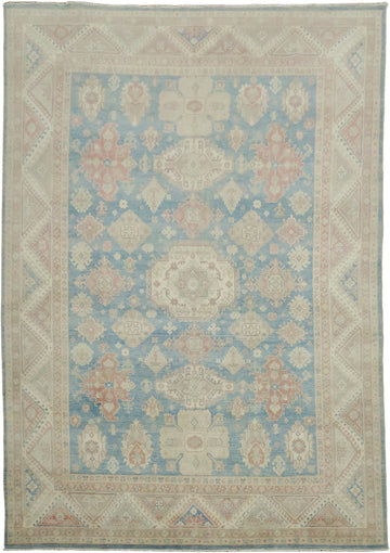 Geometric Blue Wool Traditional Kazak Area Rug 9x12