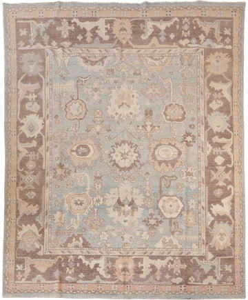 Artisan Crafted Grey Oriental Wool Oushak Rug Featuring Classic Floral Motifs 8x10